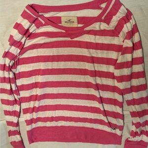 Hollister Pink and White Striped Long Sleeve Tee